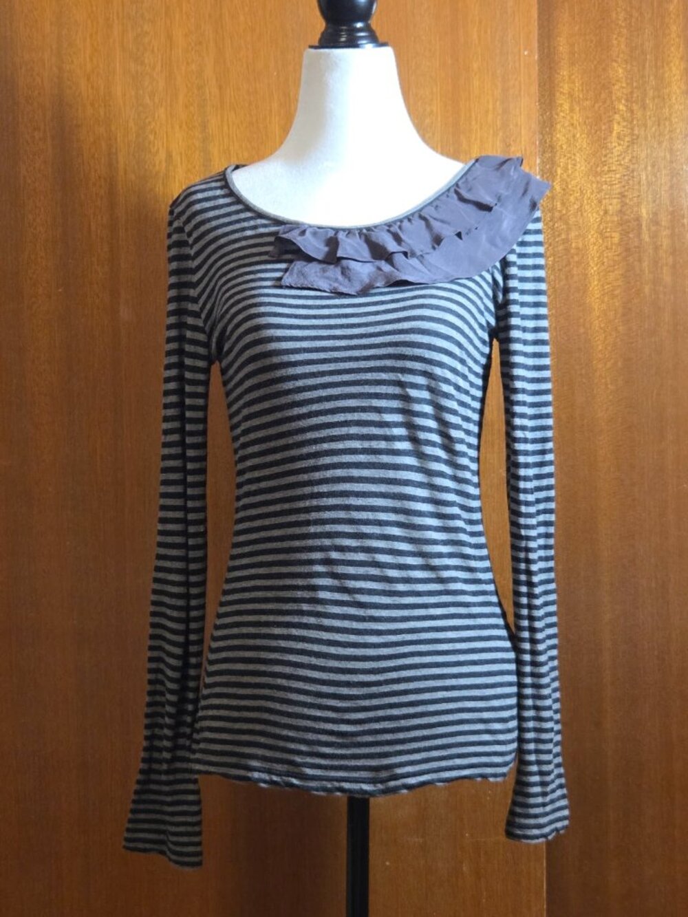 Weekend MaxMara Striped Silk Ruffle Long Sleeve Top - S